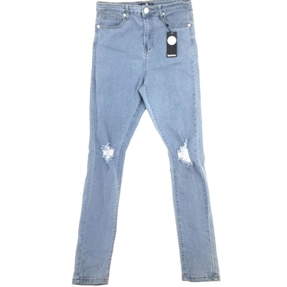 Boohoo Tall High Waist Distressed Blue Denim Skinny Jeans Women's US Size 6 - Picture 1 of 8